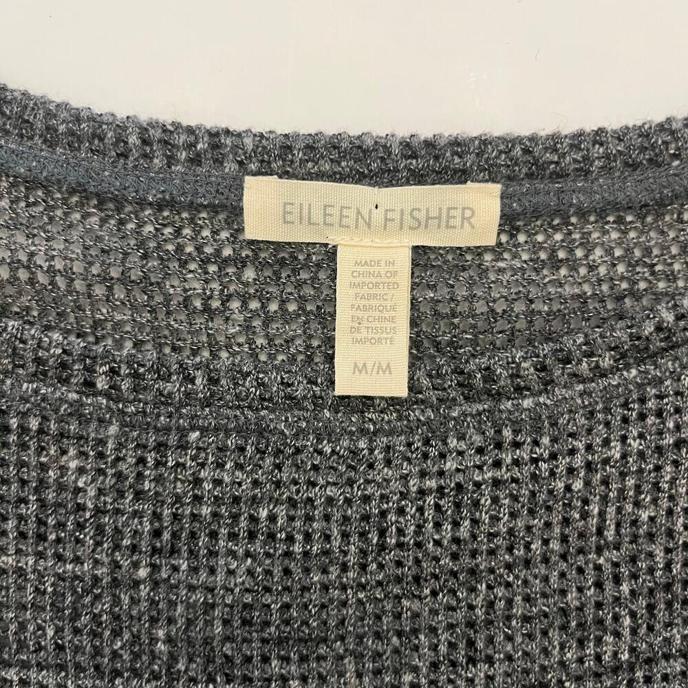 Eileen Fisher Open Knit Asymmetric Sweater M Cotton Melange Mesh Lagenlook Grung - Picture 8 of 11